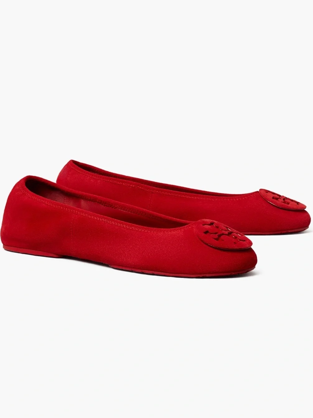 New TORY BURCH Red Suede Leather REVA Travel Foldable Comfort Ballet Flats 8.5